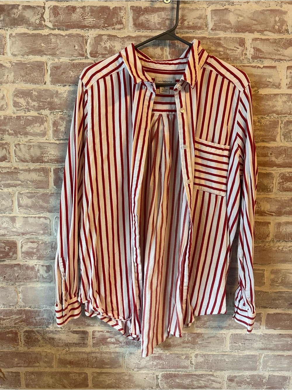 Liz Claiborne Red & White Vertical Stripe Button-Down Shirt